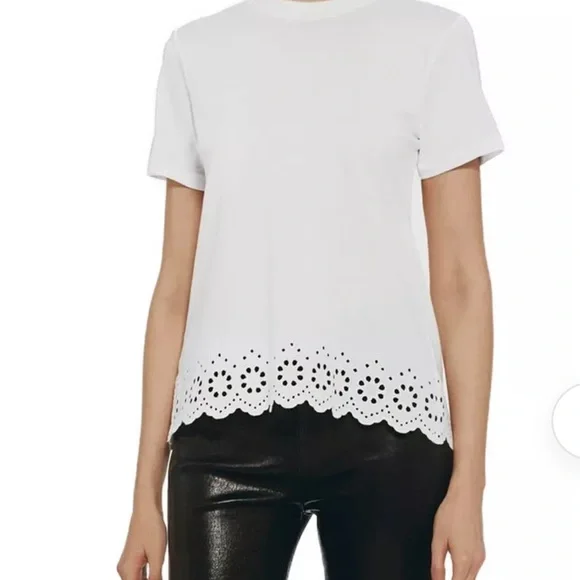 10 Crosby Derek Lam White Eyelet T-Shirt - Size S - Picture 1 of 3